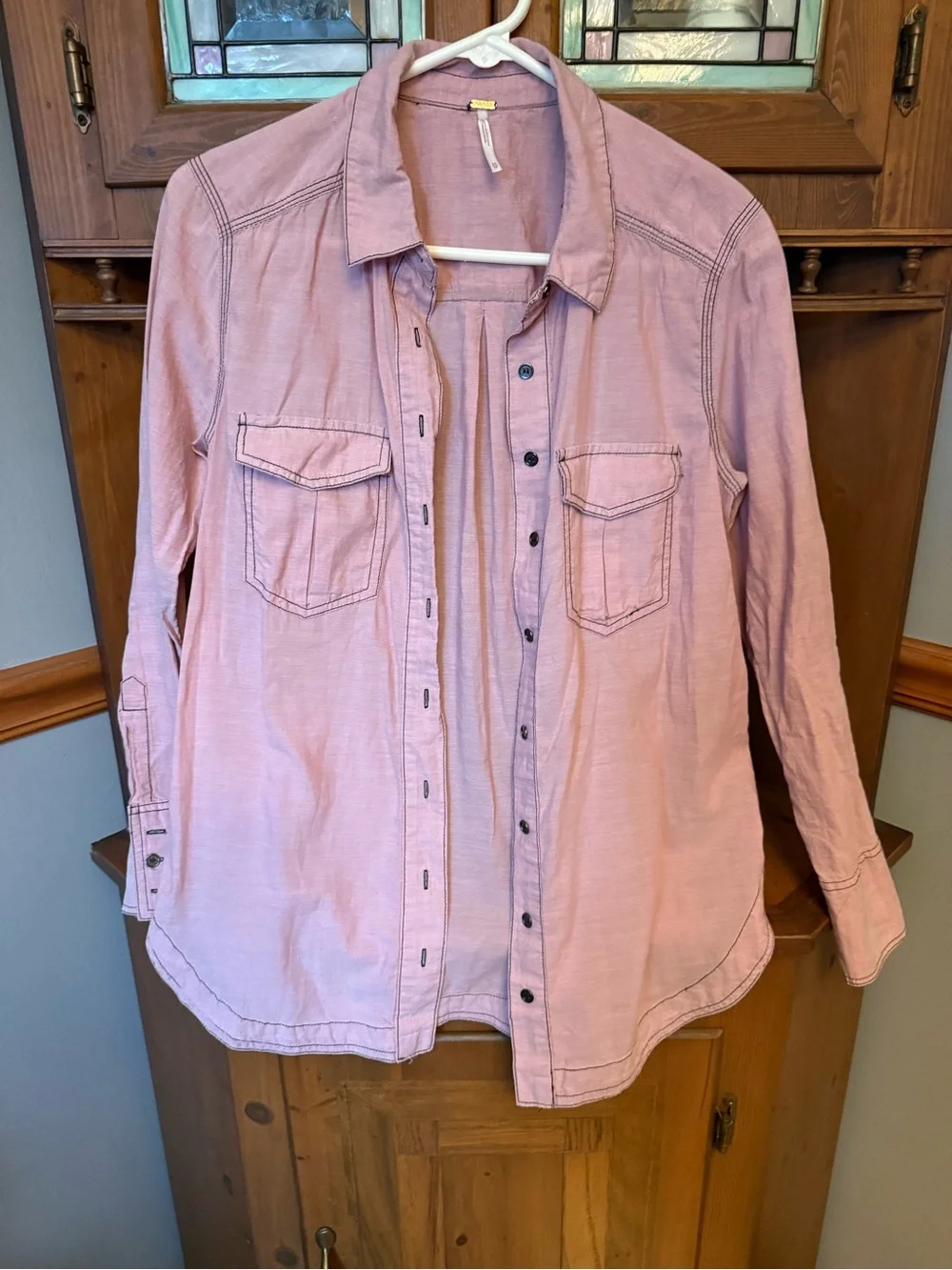 We The Free Free People Last Chance Oversized Button Down Shirt Pink XS